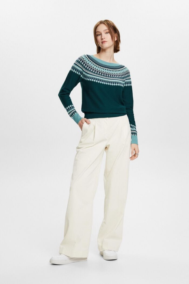 Dámské Jumpers Esprit Bavlněné Jacquard Tyrkysové Zelene | TQY234815