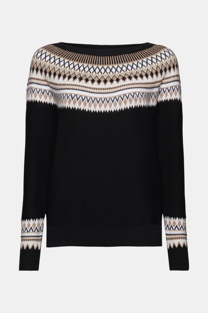 Dámské Jumpers Esprit Bavlněné Jacquard Černé | EBP653709