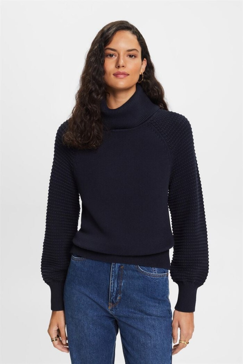 Dámské Jumpers Esprit Bavlněné Turtleneck Tmavě Blankyt | ROL947021