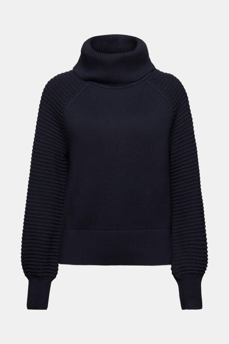 Dámské Jumpers Esprit Bavlněné Turtleneck Tmavě Blankyt | ROL947021