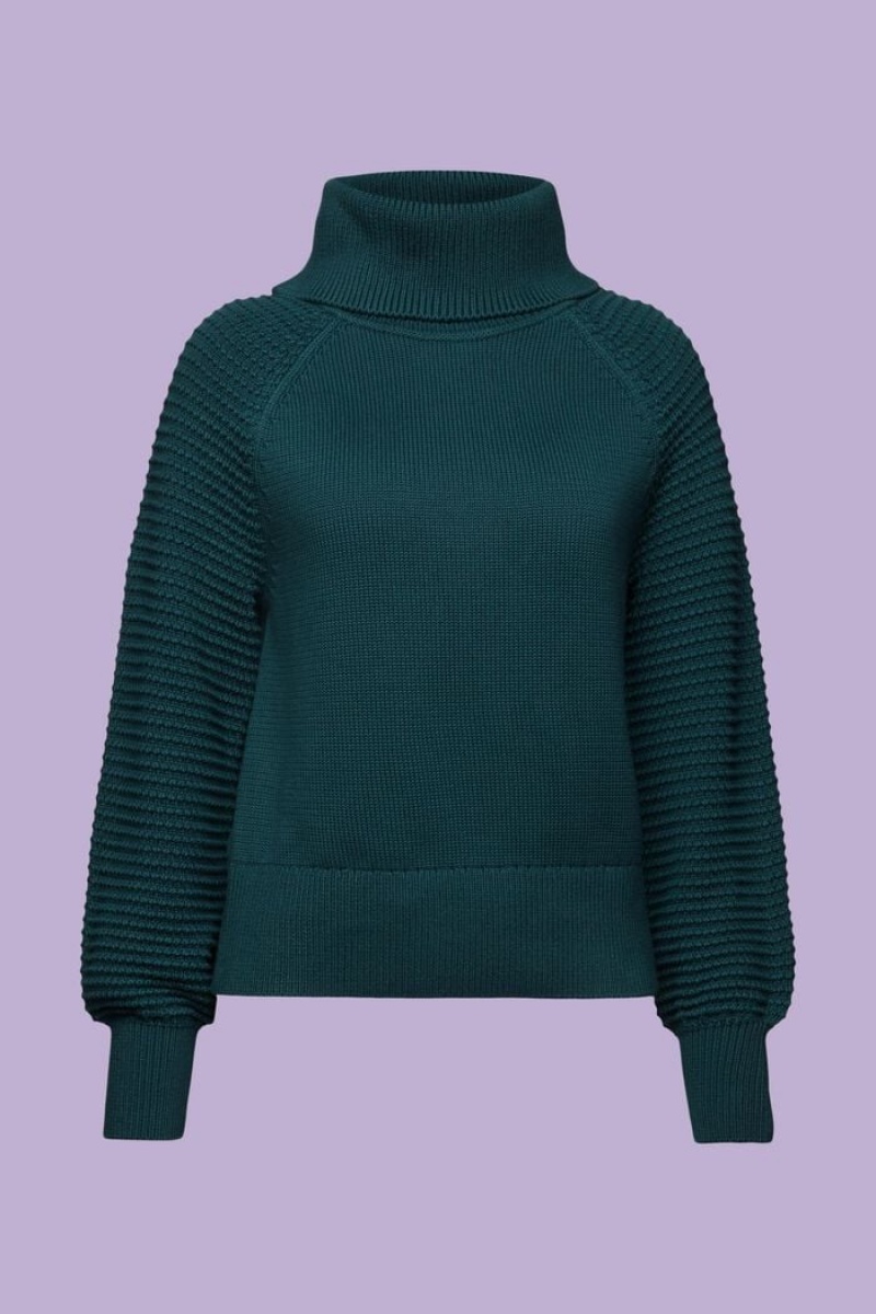 Dámské Jumpers Esprit Bavlněné Turtleneck Tyrkysové Zelene | TJB872615