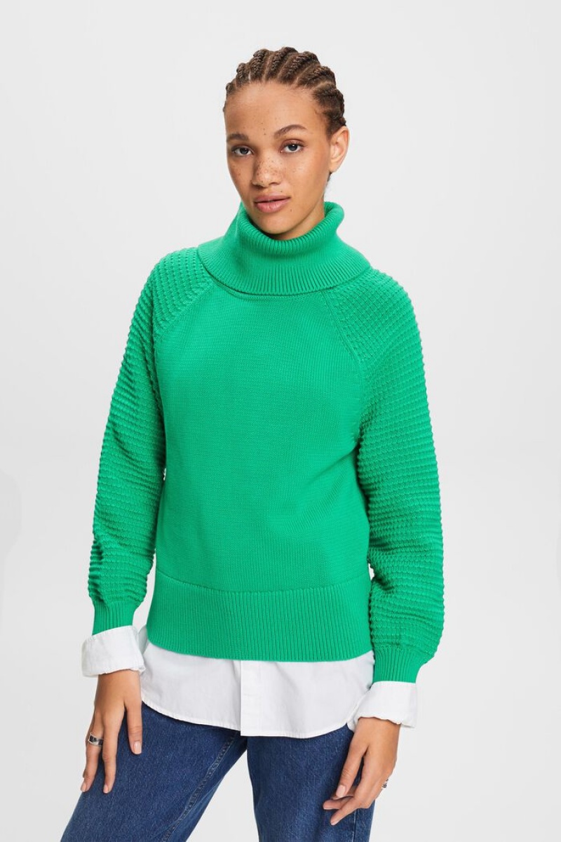 Dámské Jumpers Esprit Bavlněné Turtleneck Zelene | MFZ794025