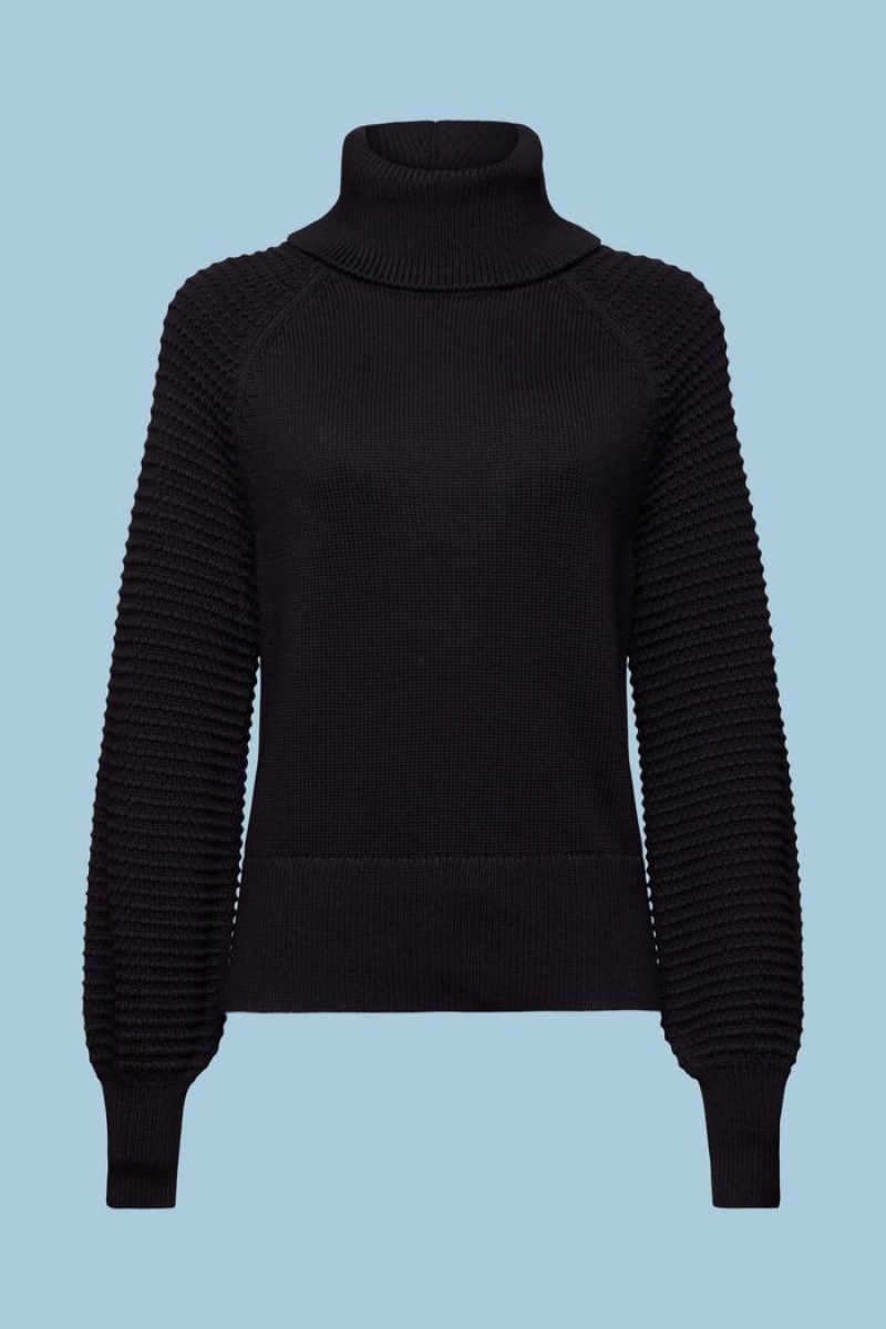 Dámské Jumpers Esprit Bavlněné Turtleneck Černé | NZD035296