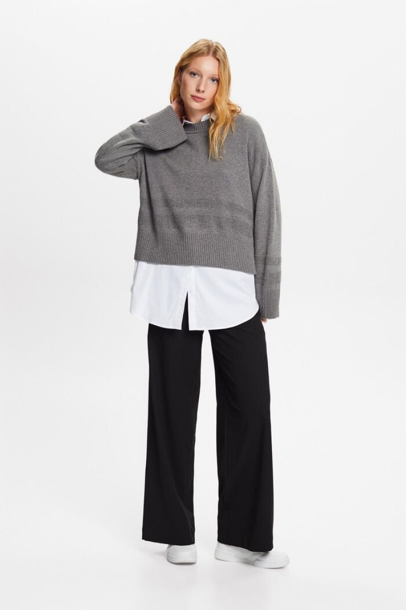 Dámské Jumpers Esprit Boxy Crewneck Hnědé Šedé | BGI836912