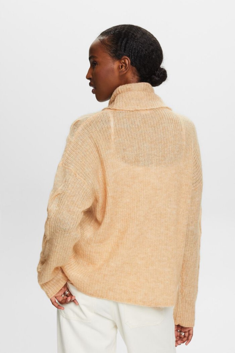 Dámské Jumpers Esprit Cable-knit Mohair-blend Turtleneck Béžový | GEV762308