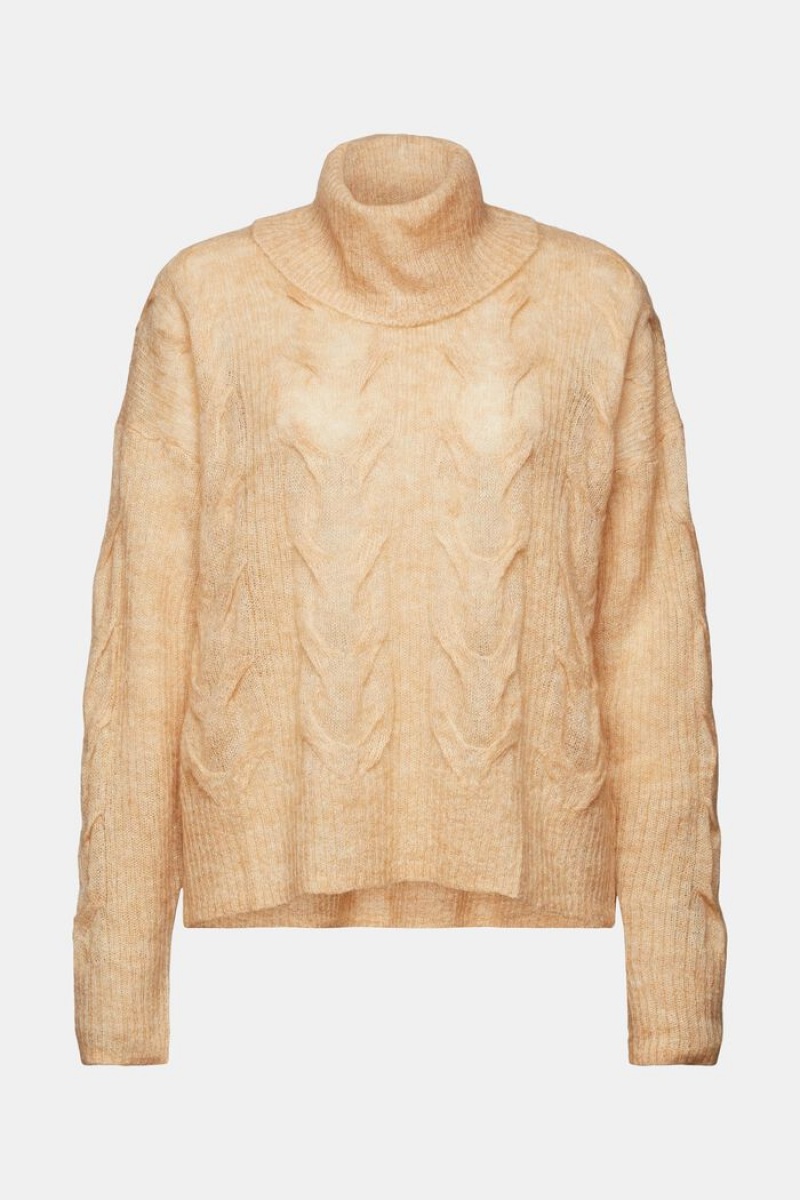 Dámské Jumpers Esprit Cable-knit Mohair-blend Turtleneck Béžový | GEV762308