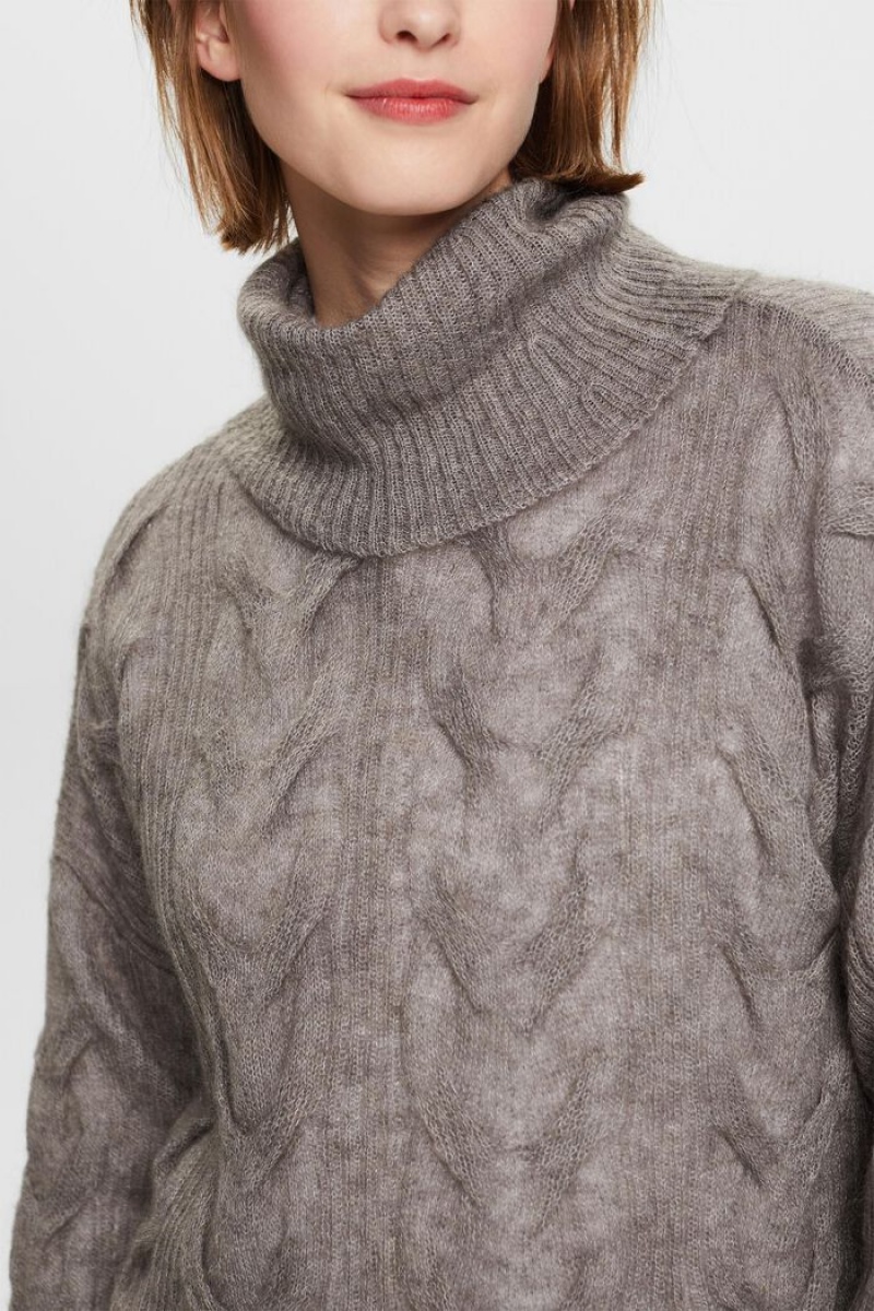 Dámské Jumpers Esprit Cable-knit Mohair-blend Turtleneck Hnědé Šedé | FKY451782