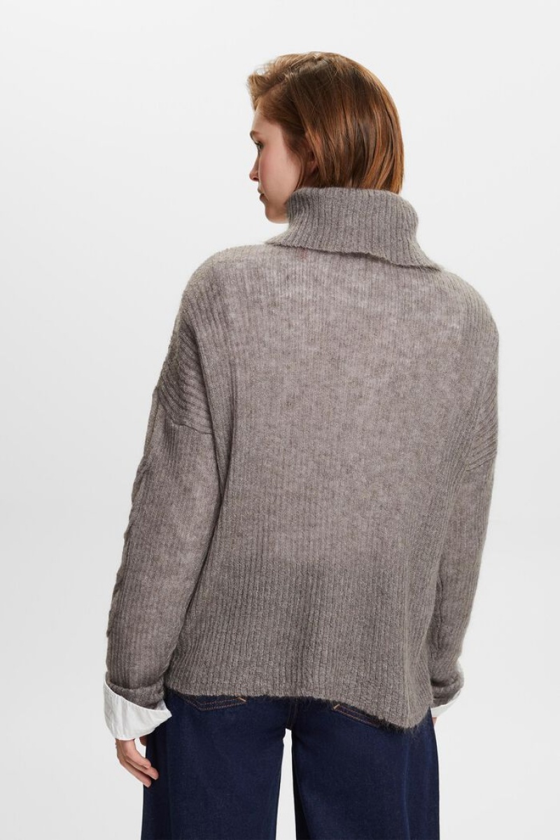 Dámské Jumpers Esprit Cable-knit Mohair-blend Turtleneck Hnědé Šedé | FKY451782