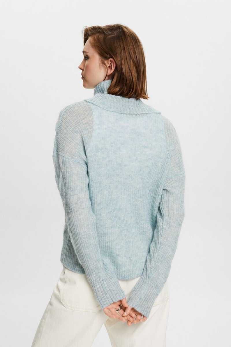 Dámské Jumpers Esprit Cable-knit Mohair-blend Turtleneck Světle Tyrkysové Zelene | ASF357462