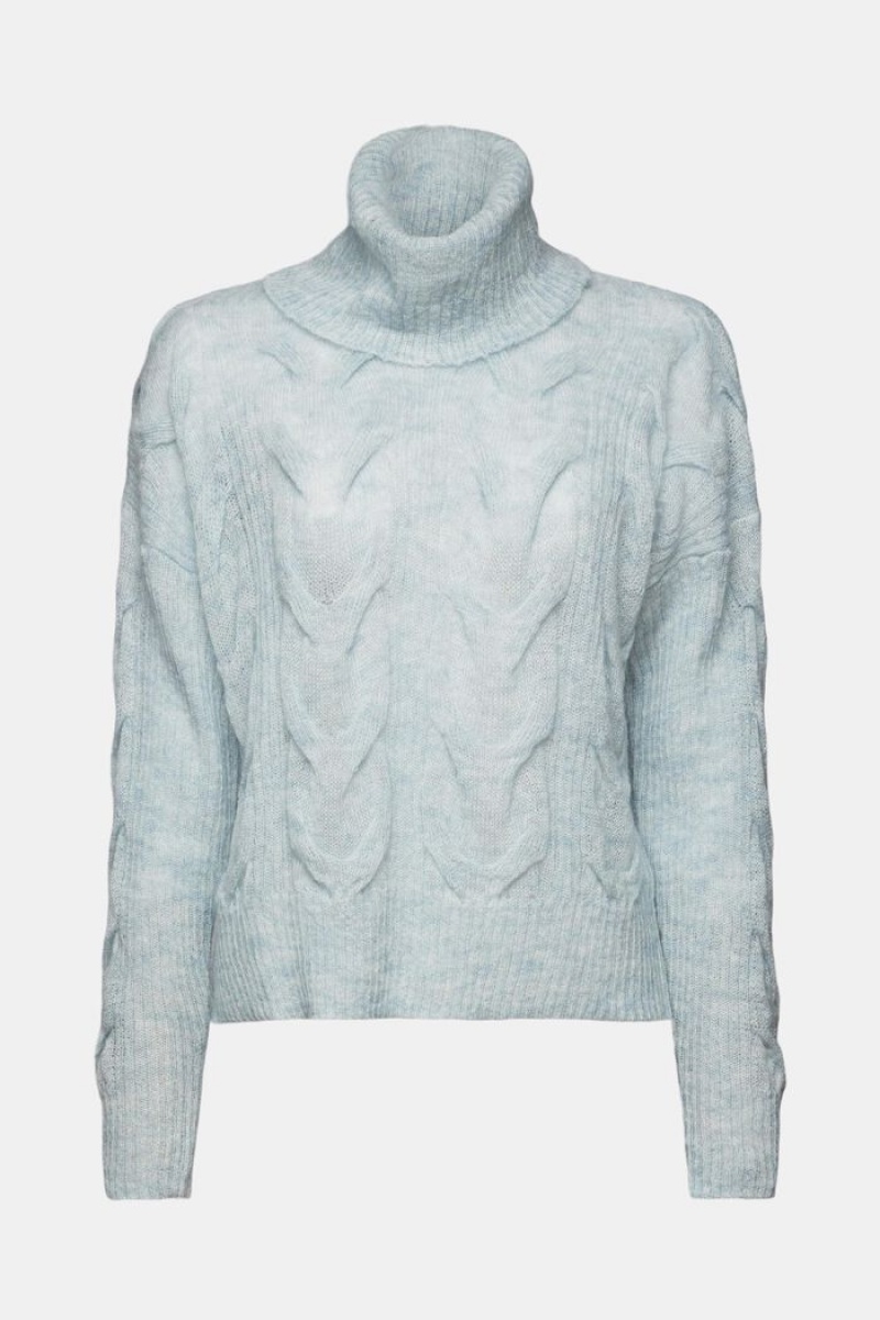 Dámské Jumpers Esprit Cable-knit Mohair-blend Turtleneck Světle Tyrkysové Zelene | ASF357462