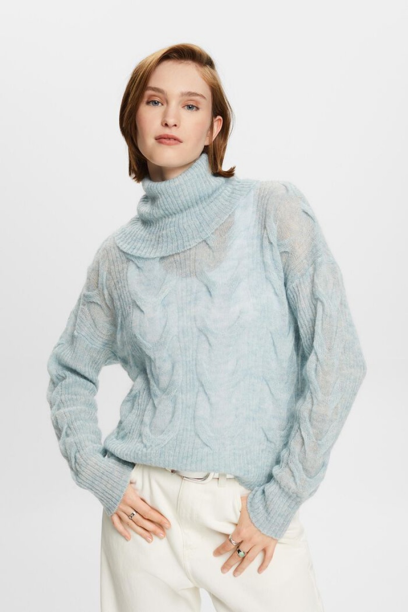 Dámské Jumpers Esprit Cable-knit Mohair-blend Turtleneck Světle Tyrkysové Zelene | ASF357462