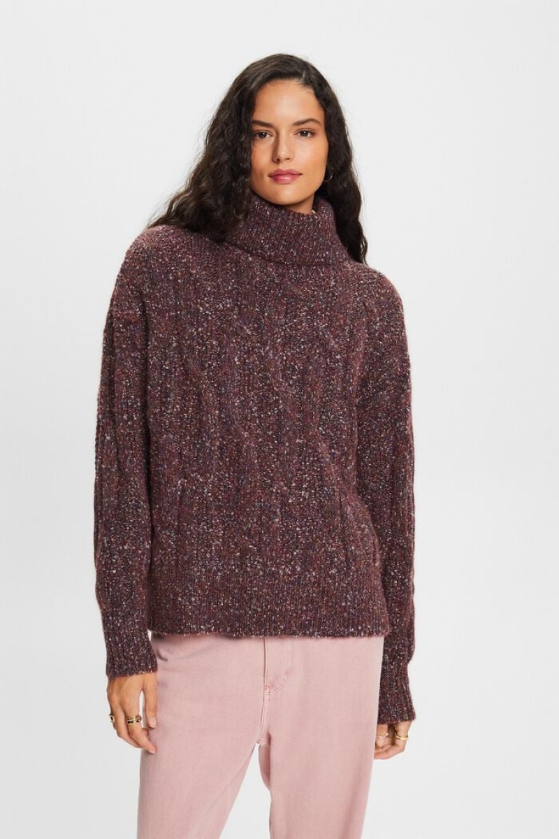 Dámské Jumpers Esprit Cable-knit Rollneck Vínové | DLW473856