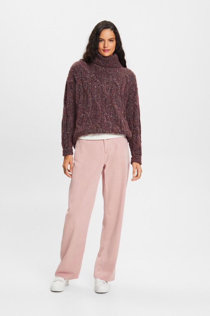 Dámské Jumpers Esprit Cable-knit Rollneck Vínové | DLW473856