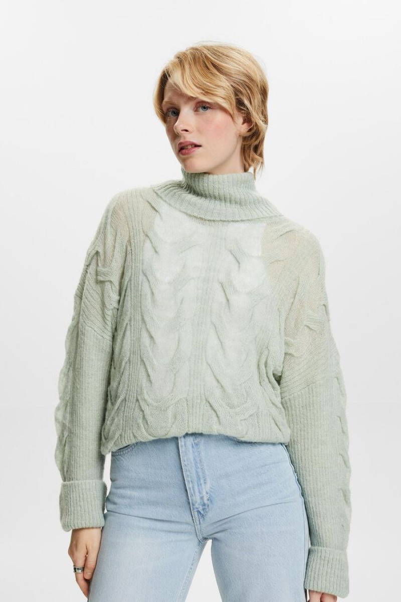 Dámské Jumpers Esprit Cable-knit Turtleneck Světle Tyrkysové Zelene | SDA247150