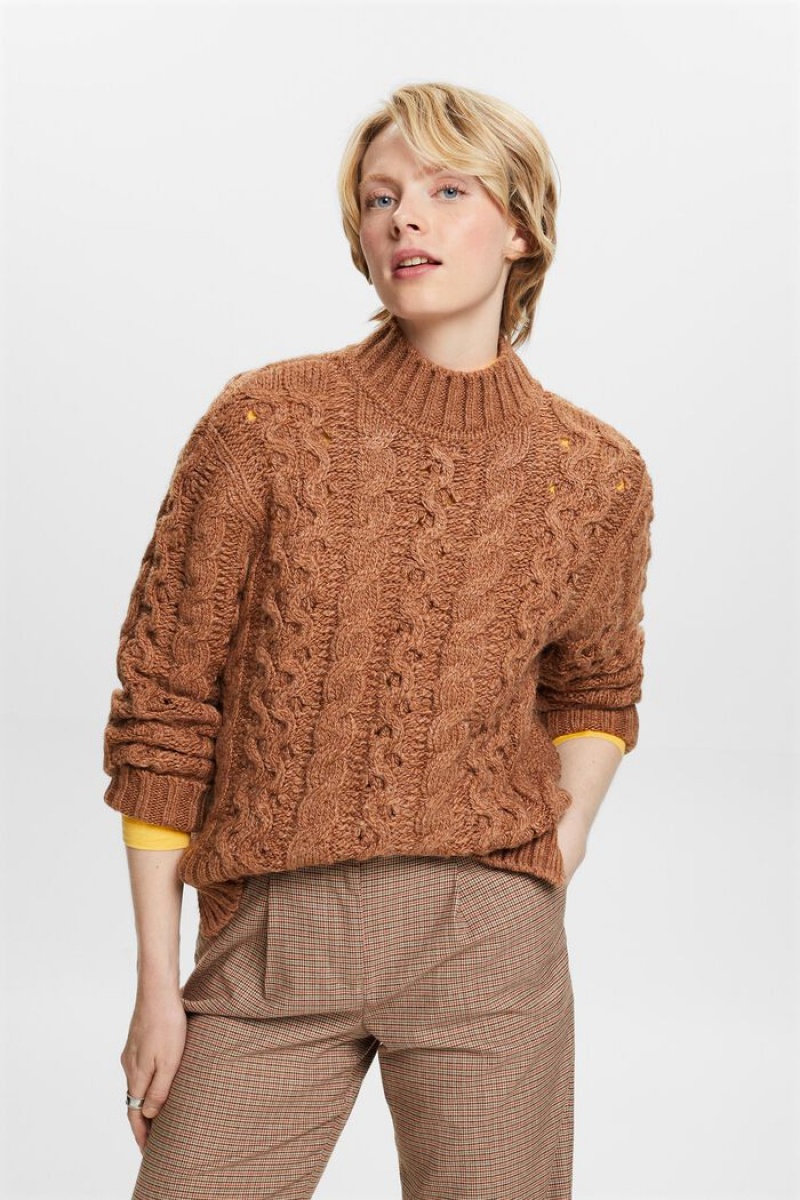 Dámské Jumpers Esprit Cable-knit Vlna-blend Hnědé | PUQ713895