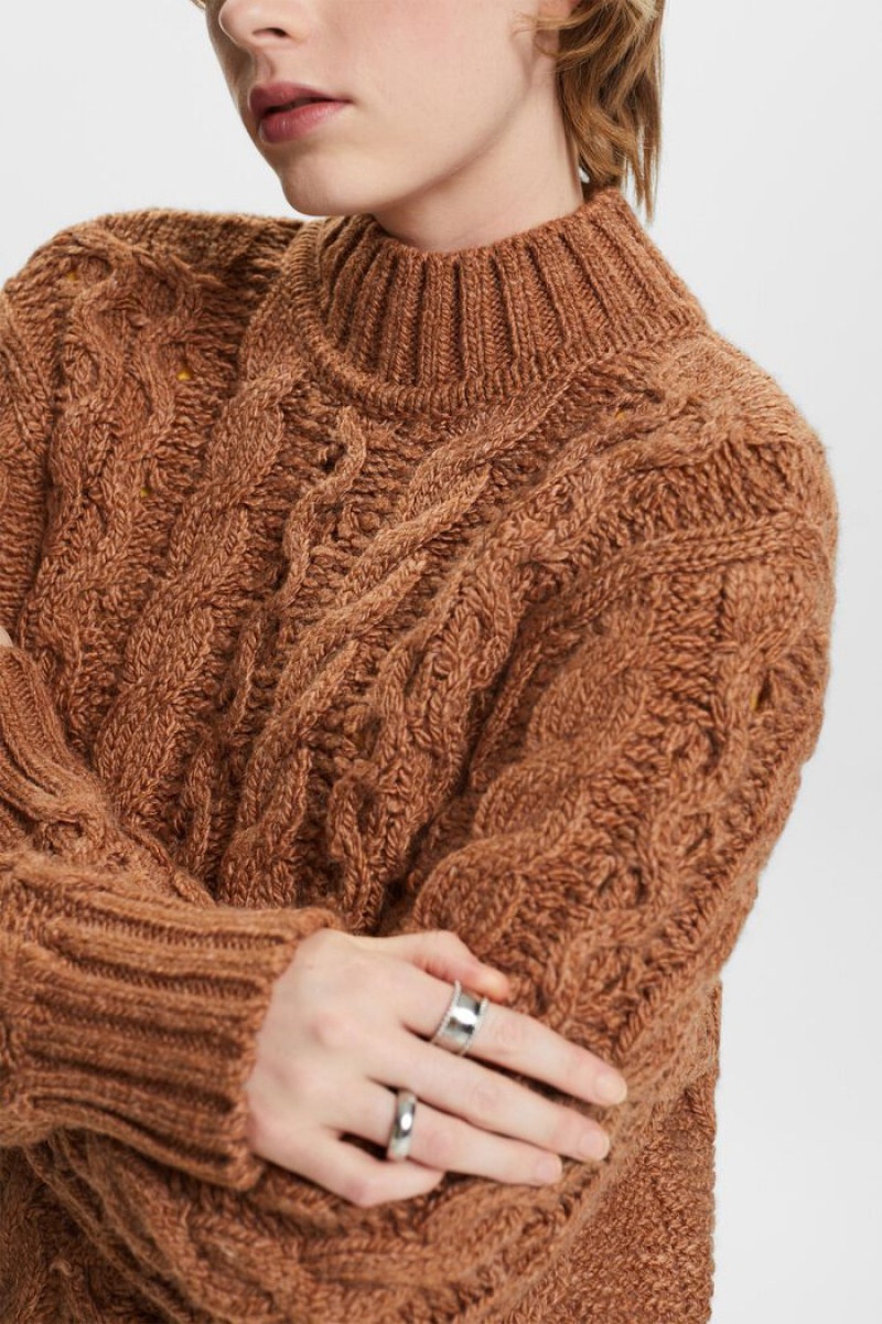 Dámské Jumpers Esprit Cable-knit Vlna-blend Hnědé | PUQ713895