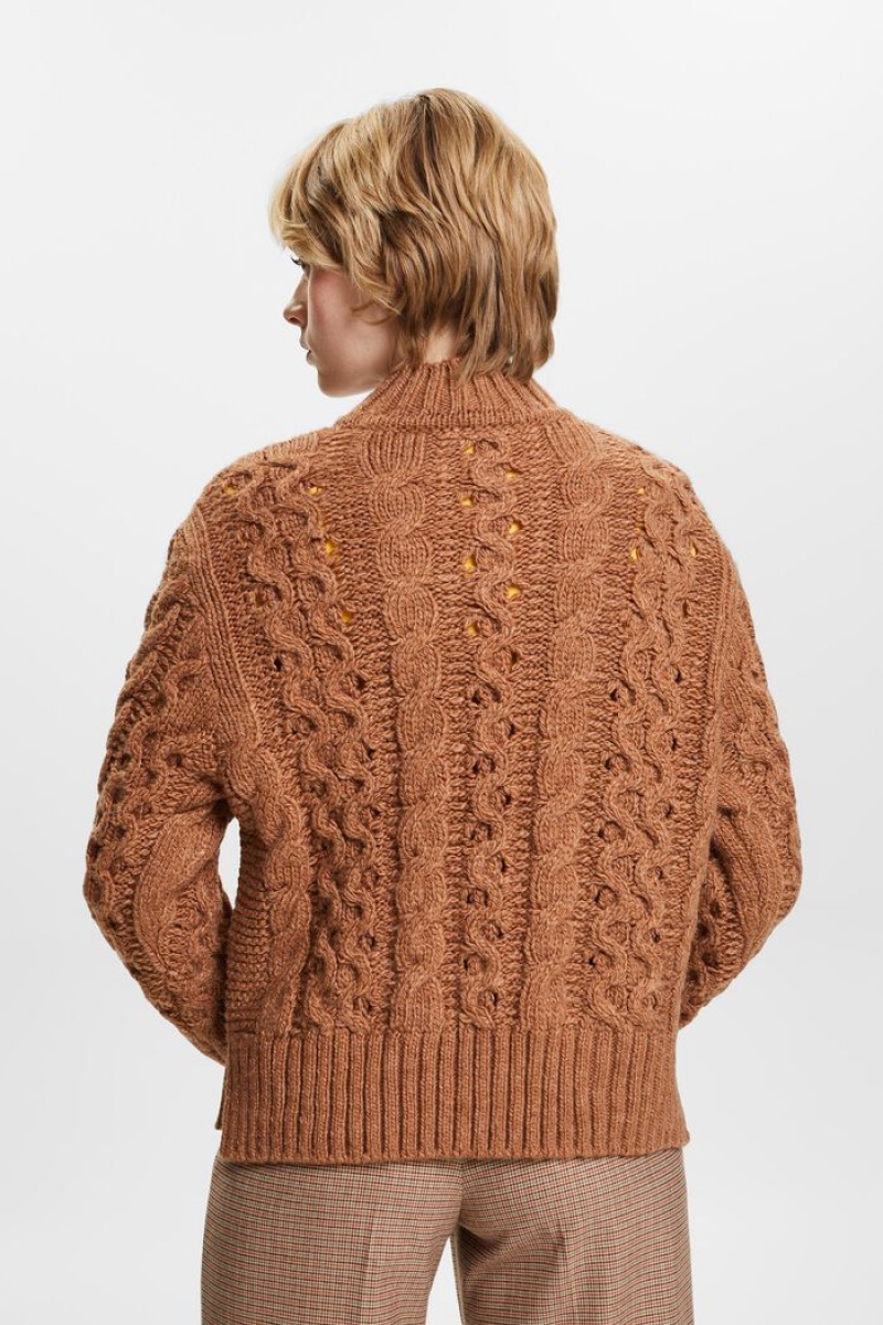 Dámské Jumpers Esprit Cable-knit Vlna-blend Hnědé | PUQ713895