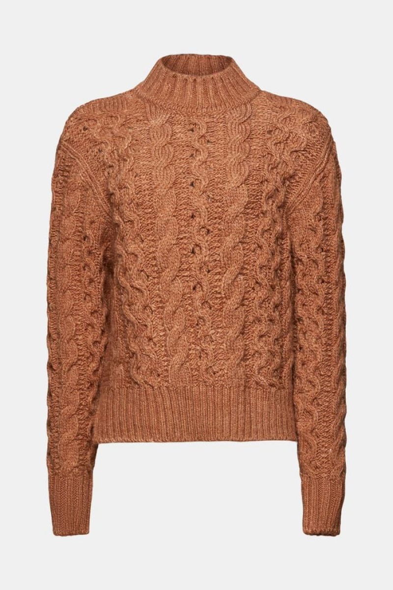 Dámské Jumpers Esprit Cable-knit Vlna-blend Hnědé | PUQ713895