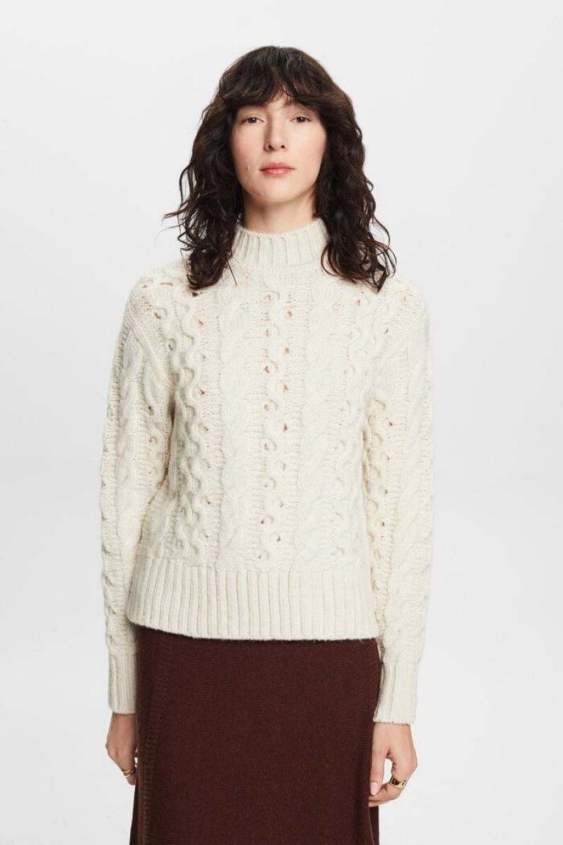 Dámské Jumpers Esprit Cable-knit Vlna-blend Bílé | TZN034615