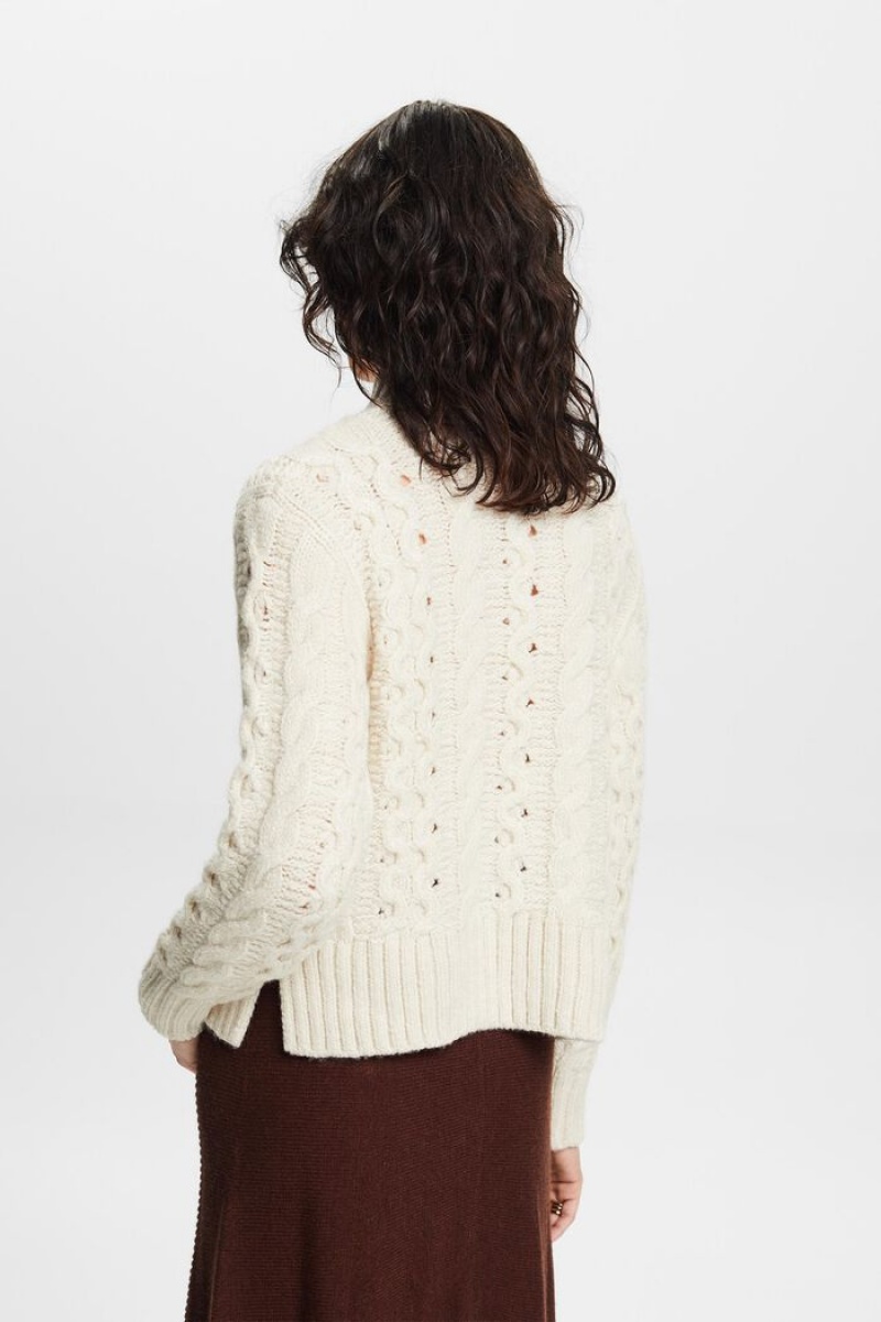 Dámské Jumpers Esprit Cable-knit Vlna-blend Bílé | TZN034615