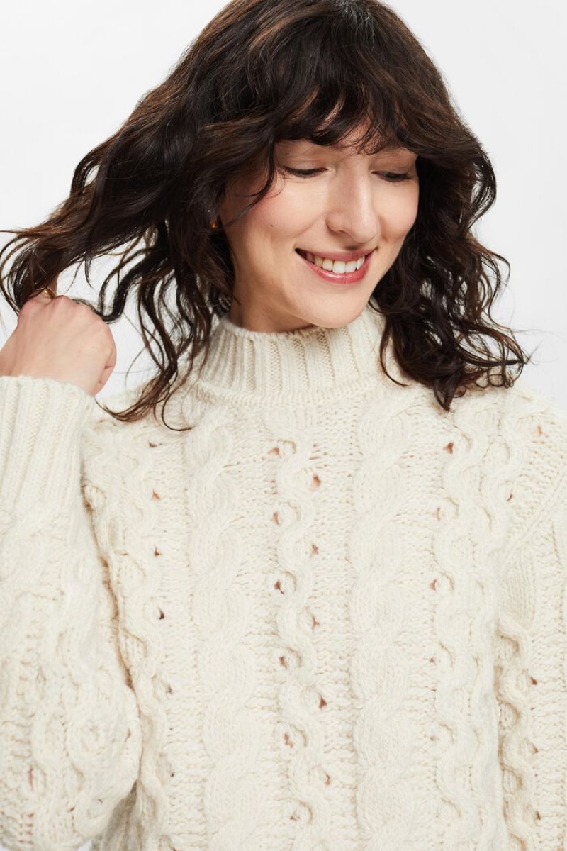 Dámské Jumpers Esprit Cable-knit Vlna-blend Bílé | TZN034615