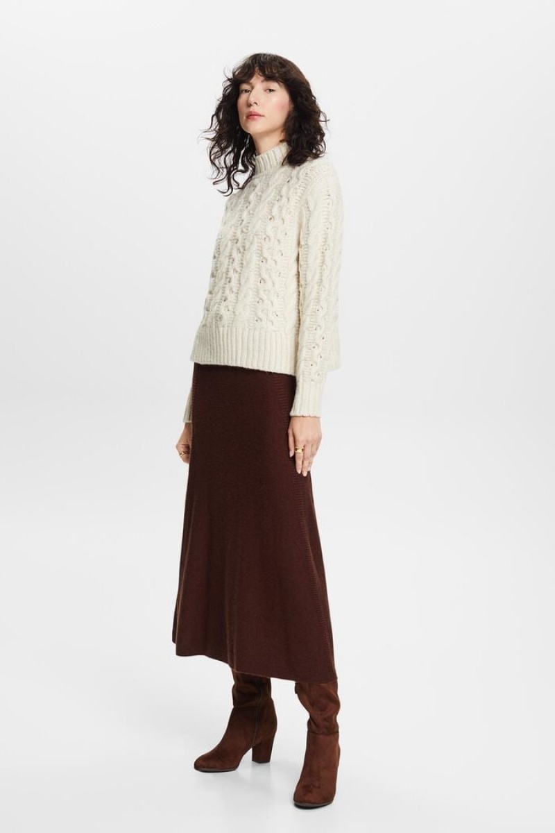 Dámské Jumpers Esprit Cable-knit Vlna-blend Bílé | TZN034615