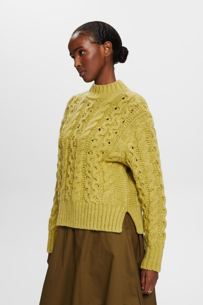 Dámské Jumpers Esprit Cable-knit Vlna-blend Zelene | BHX702683