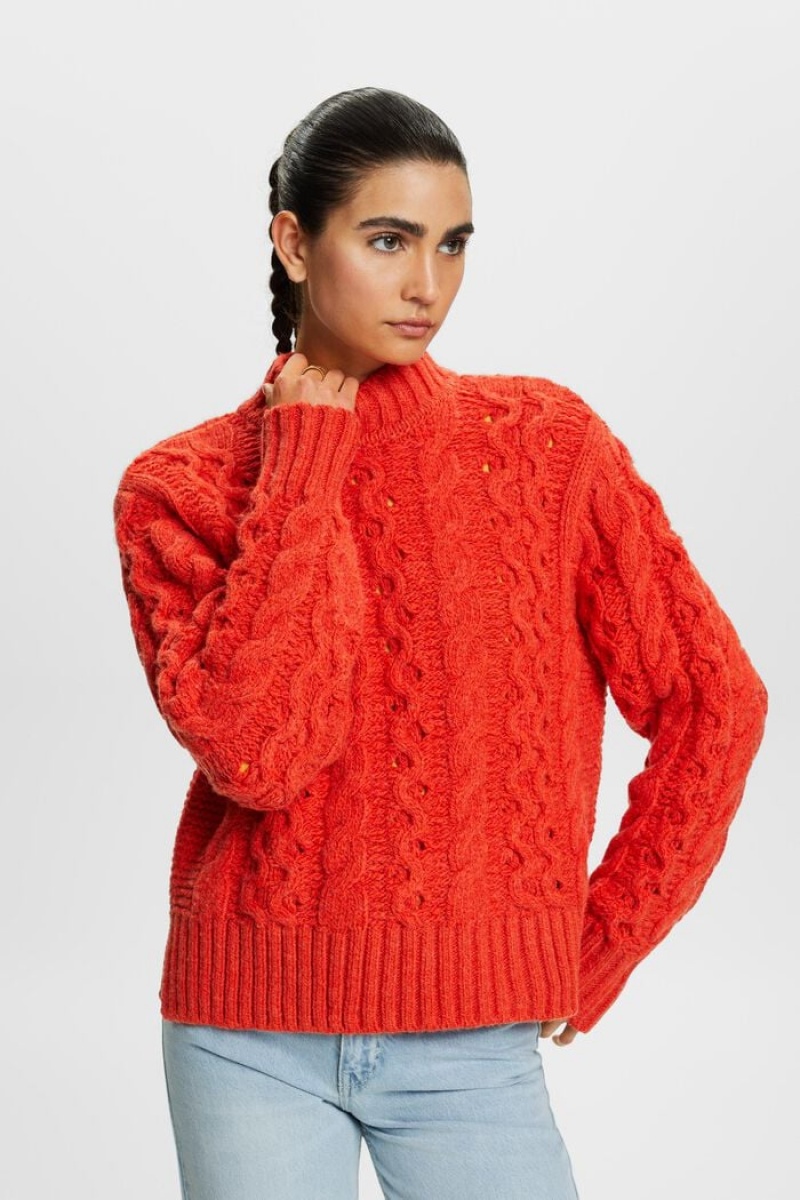 Dámské Jumpers Esprit Cable-knit Vlna-blend Světle Oranžové | YBE198503