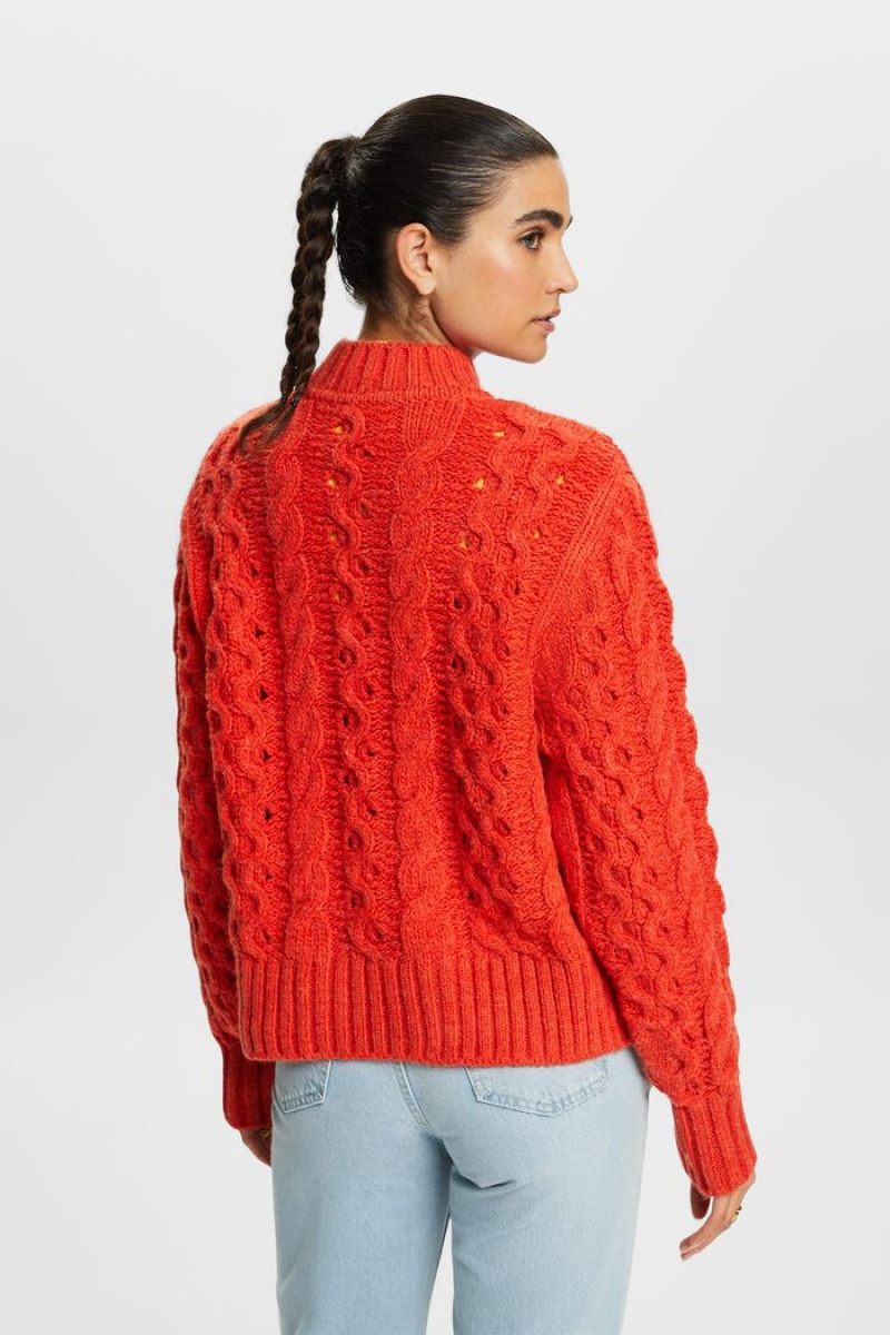 Dámské Jumpers Esprit Cable-knit Vlna-blend Světle Oranžové | YBE198503