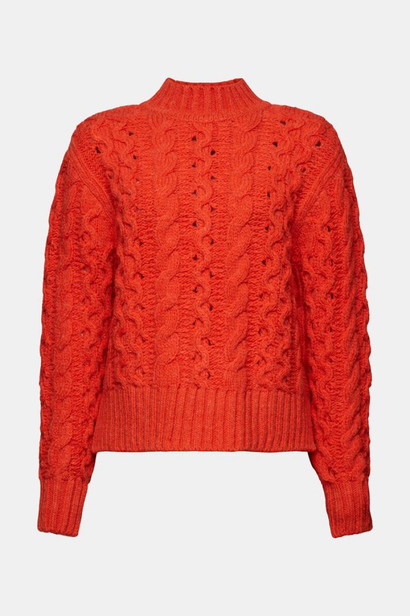 Dámské Jumpers Esprit Cable-knit Vlna-blend Světle Oranžové | YBE198503