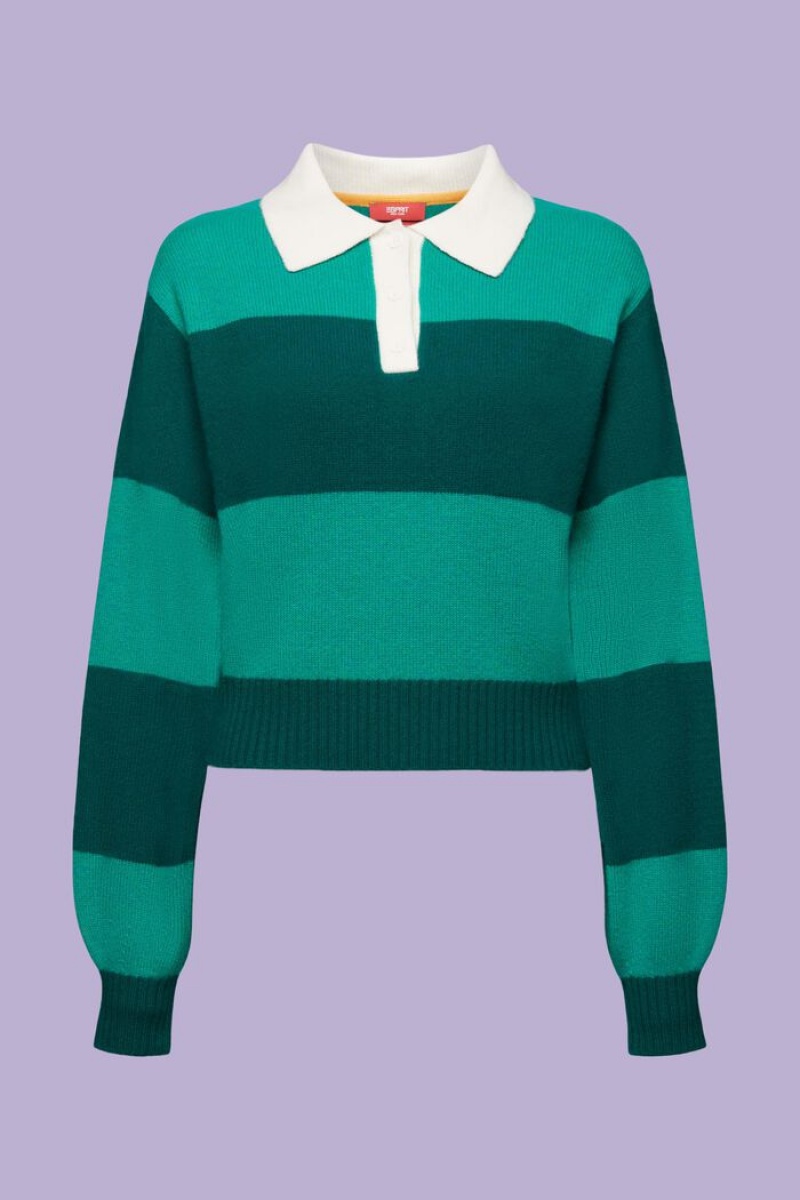 Dámské Jumpers Esprit Cashmere Rugby Stripe Tyrkysové Zelene | LTE176580