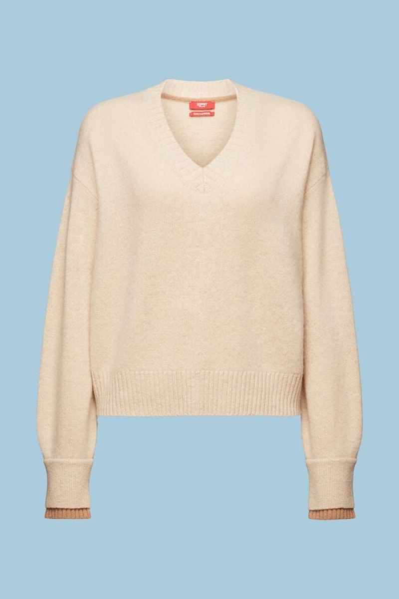 Dámské Jumpers Esprit Cashmere V-neck Hnědé | IWT564190