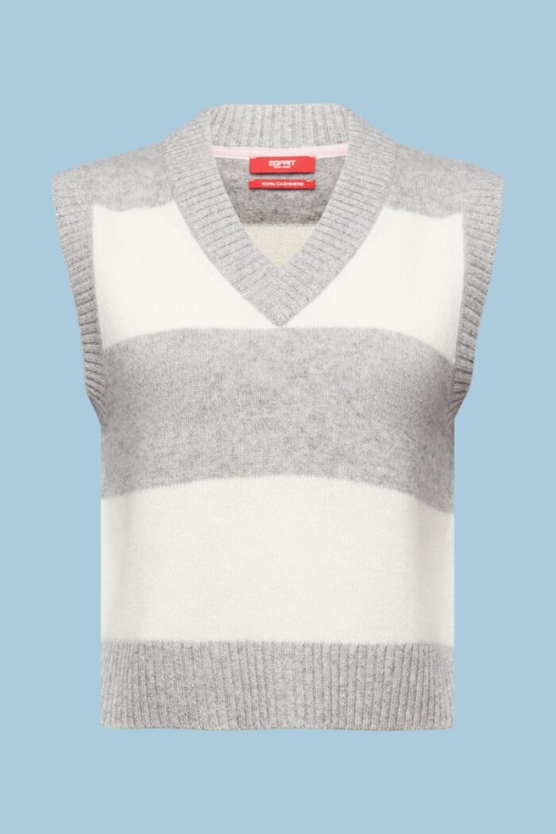 Dámské Jumpers Esprit Cashmere V-neck Rugby Stripe Světle Šedé | JFM374096