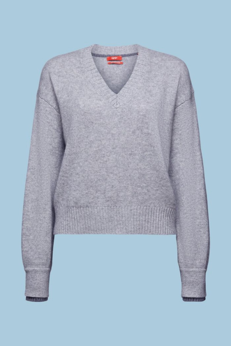 Dámské Jumpers Esprit Cashmere V-neck Šedé | BYL704253