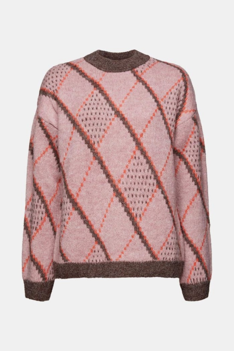 Dámské Jumpers Esprit Checked Vlna-blend Růžové | TLB692381