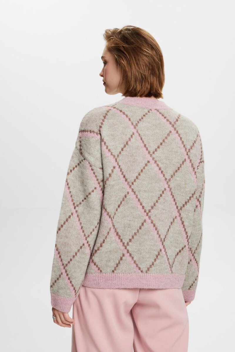 Dámské Jumpers Esprit Checked Vlna-blend Světle Šedé Hnědé | QLZ215980