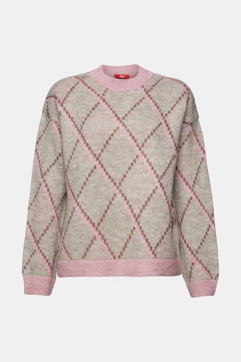 Dámské Jumpers Esprit Checked Vlna-blend Světle Šedé Hnědé | QLZ215980