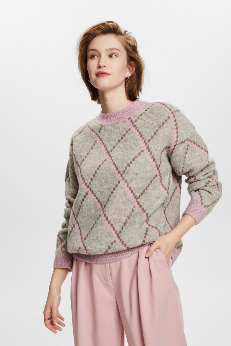 Dámské Jumpers Esprit Checked Vlna-blend Světle Šedé Hnědé | QLZ215980