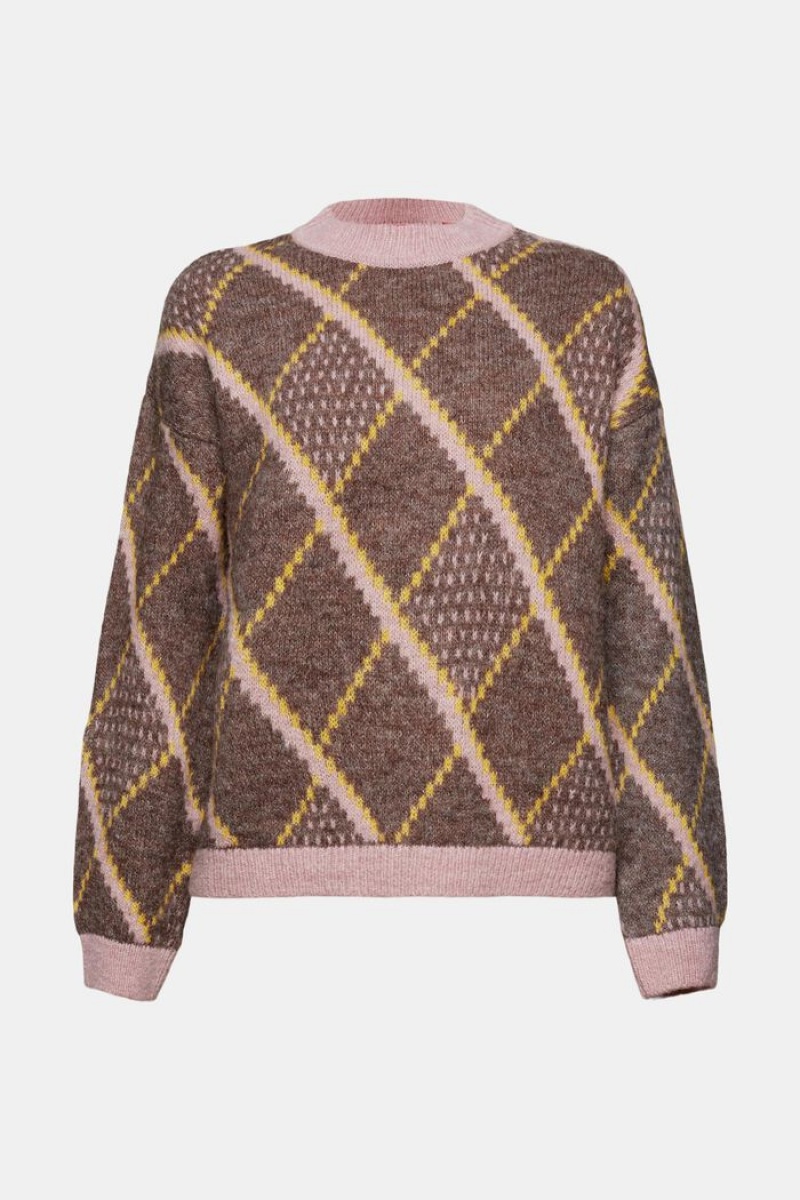 Dámské Jumpers Esprit Checked Vlna-blend Šedé Růžové | OKN783295