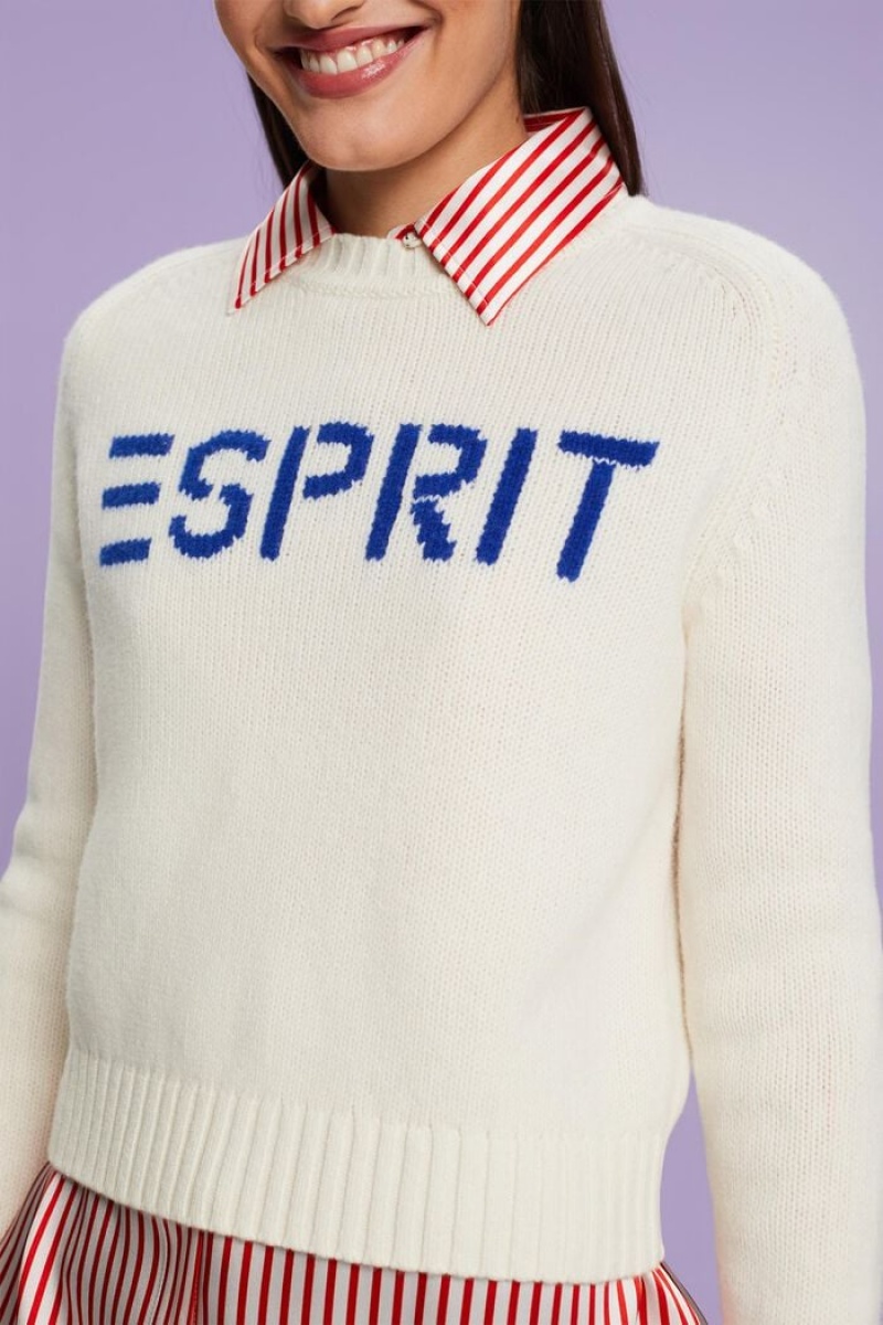 Dámské Jumpers Esprit Vlna Cashmere Logo Bílé | HEQ614035