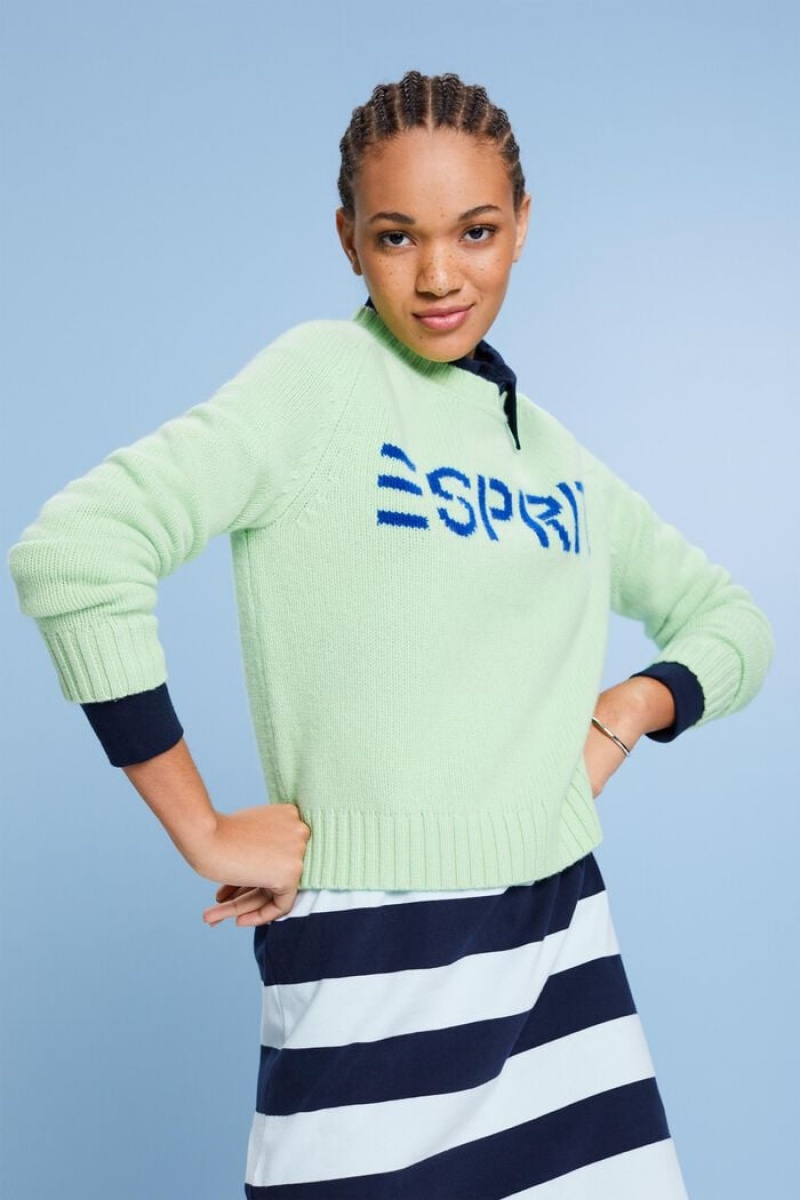 Dámské Jumpers Esprit Vlna Cashmere Logo Světle Zelene | DHL765413