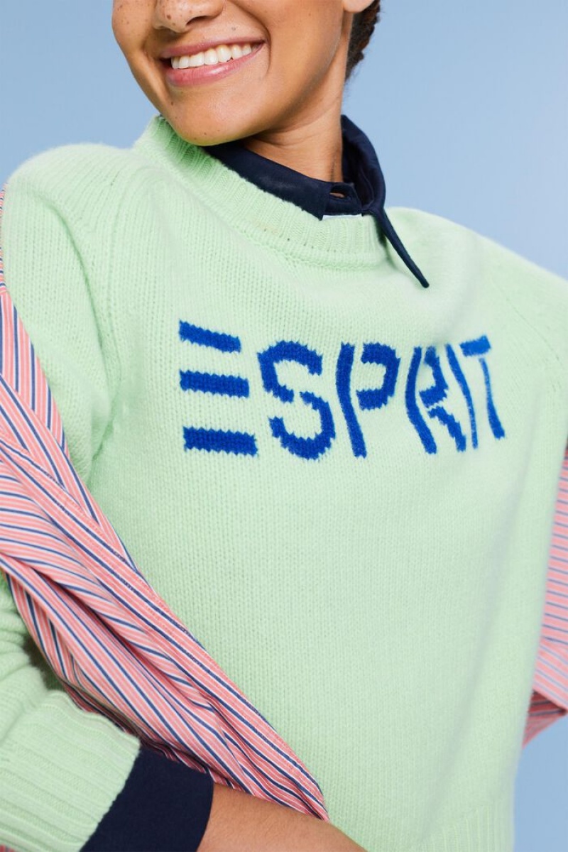 Dámské Jumpers Esprit Vlna Cashmere Logo Světle Zelene | DHL765413