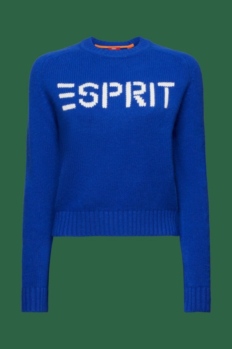 Dámské Jumpers Esprit Vlna Cashmere Logo Světle Blankyt | FAY436821