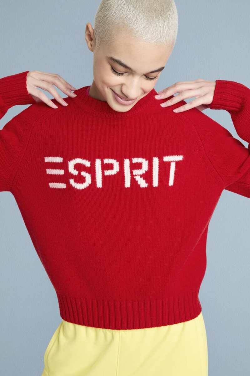 Dámské Jumpers Esprit Vlna Cashmere Logo Tmavě Červené | WPL205138