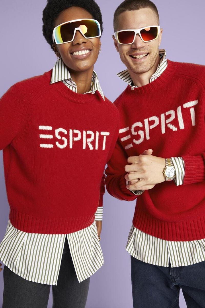 Dámské Jumpers Esprit Vlna Cashmere Logo Tmavě Červené | WPL205138