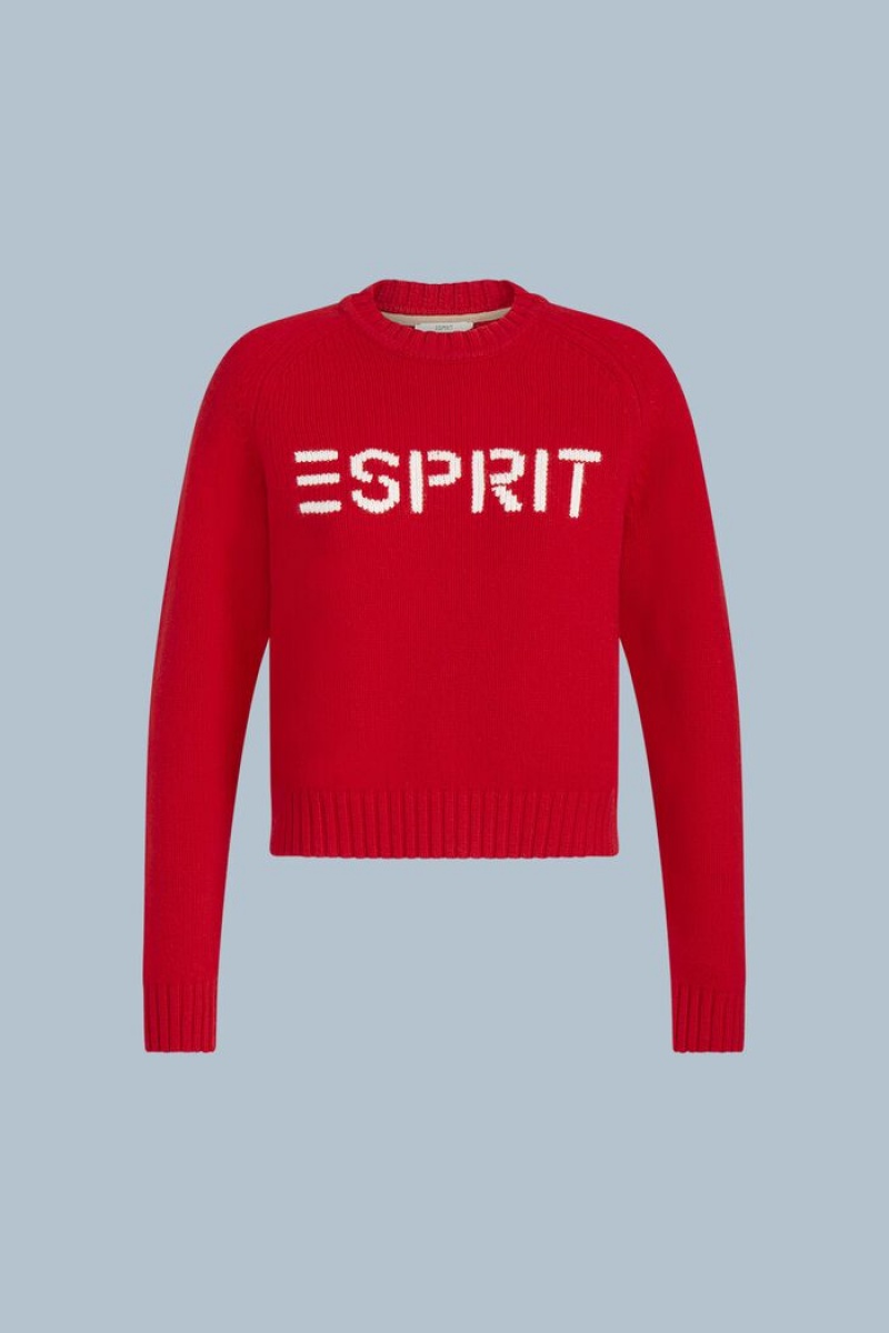 Dámské Jumpers Esprit Vlna Cashmere Logo Tmavě Červené | WPL205138