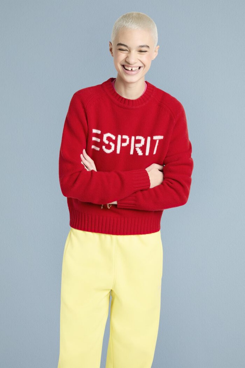 Dámské Jumpers Esprit Vlna Cashmere Logo Tmavě Červené | WPL205138