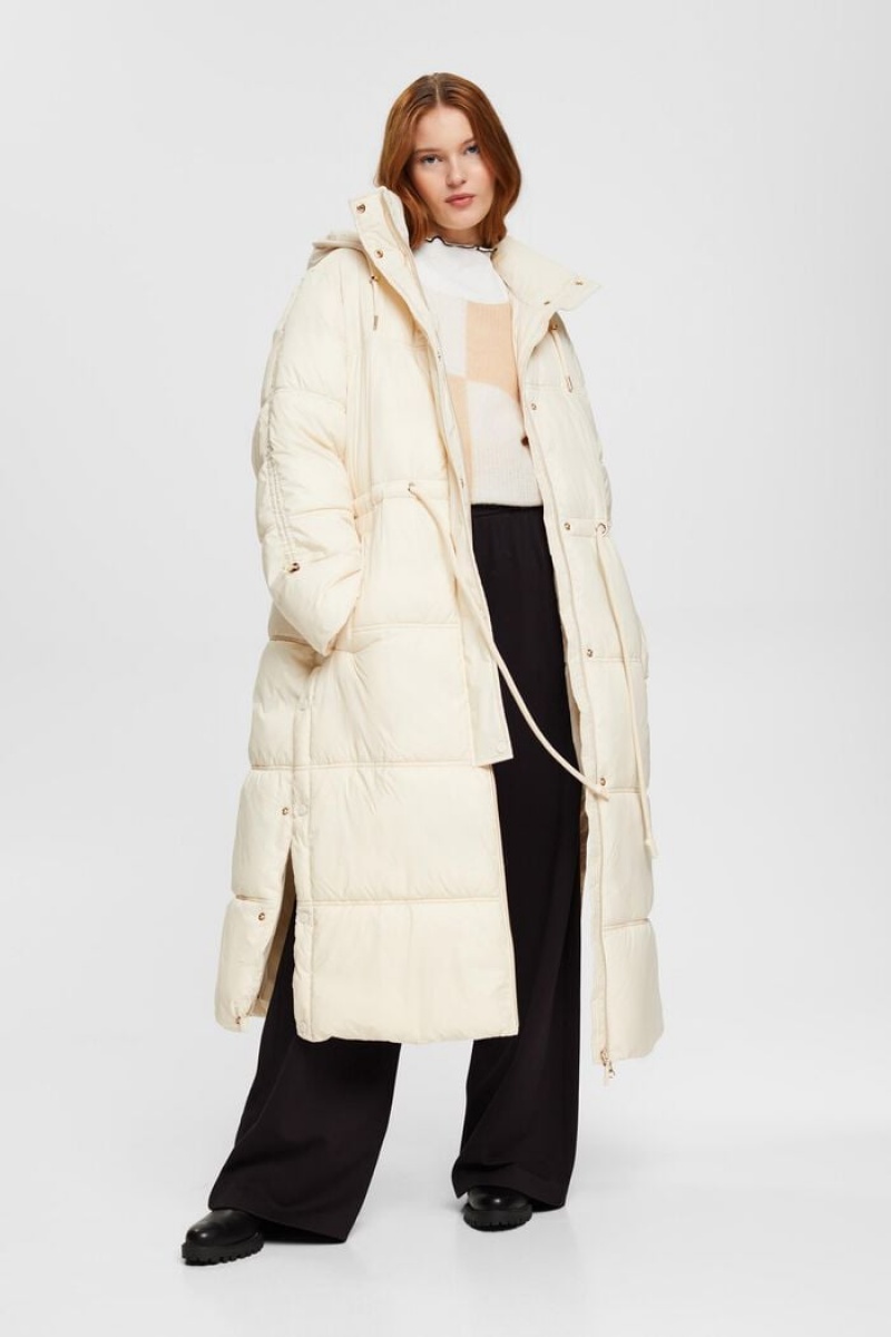 Dámské Kabáty Esprit Oversized Puffer With Drawstring Pasem Bílé | RWY623158