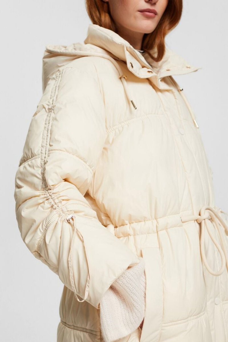 Dámské Kabáty Esprit Oversized Puffer With Drawstring Pasem Bílé | RWY623158