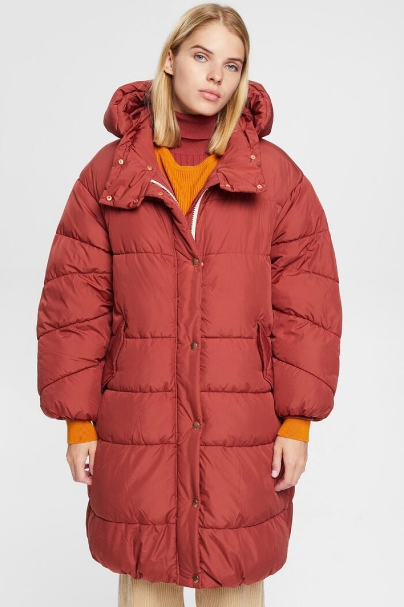 Dámské Kabáty Esprit Prošívaný With Detachable Hood Červené | CGA391760